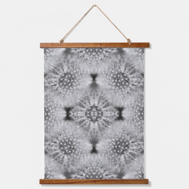 Fluffy White Dandelions Abstract Nature Pattern  Wandteppich Mit Holzrahmen (Vorderseite)