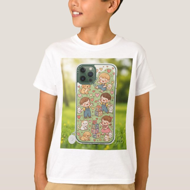 fluffy white kittens, and hopping bunnies interact T-Shirt (Vorderseite)