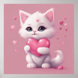 Fluffy White Liebe Kitten Poster