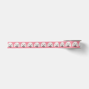 Fluffy White Maltese Poodle Dog Themed Ribbon Satinband