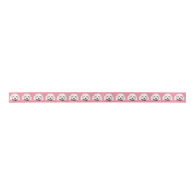 Fluffy White Maltese Poodle Dog Themed Ribbon Satinband (Vorderseite)