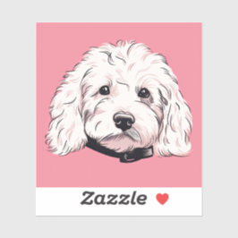 Fluffy White Maltipoo Dog Face Square Aufkleber