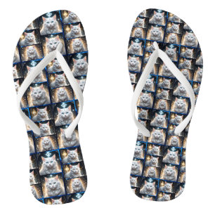 Fluffy White Persian Cat Foto Collage, Flip Flops