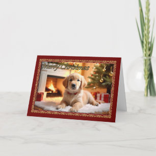 Fluffy White Puppy Christmas Card Karte