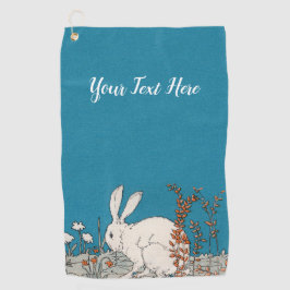 Fluffy White Rabbit Sitzen in Blume Blue Golfhandtuch