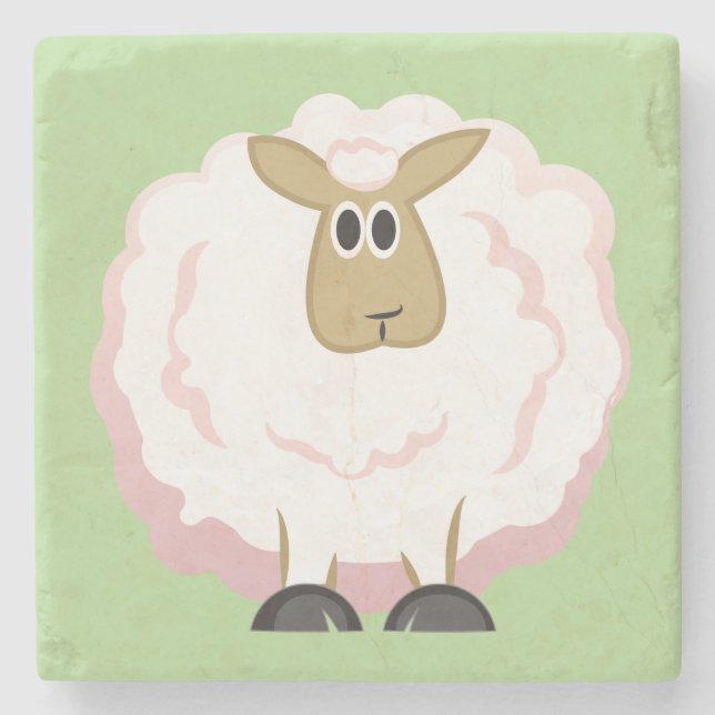 Fluffy White Sheep Steinuntersetzer (Vorderseite)