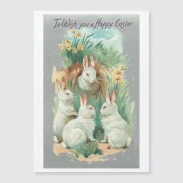 Fluffy White Vintag Oaster Bunnies Magnetkarte