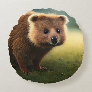 Fluffy Young Australian Quokka, Coussin Rond