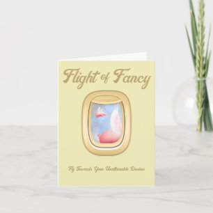 Flug der Fantasie-Schweine, die am Flugzeugfenster Karte
