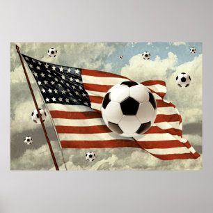 Flug des Fußbälle US-Flagge Fußballs Futebol Poster