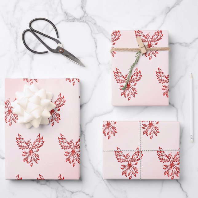 Flug eines Phönix Rot auf Rosa Geschenkpapier Set (Vorderseite)