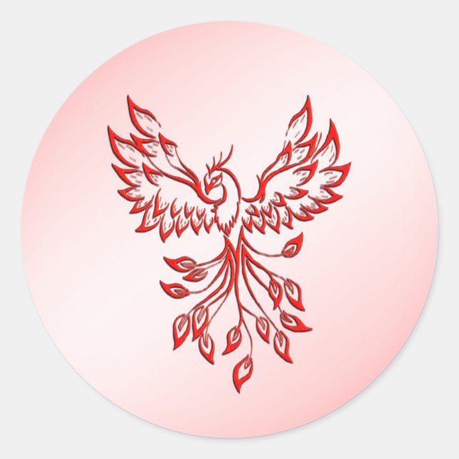Flug eines Phönix Rot auf Rosa Runder Aufkleber (Vorderseite)