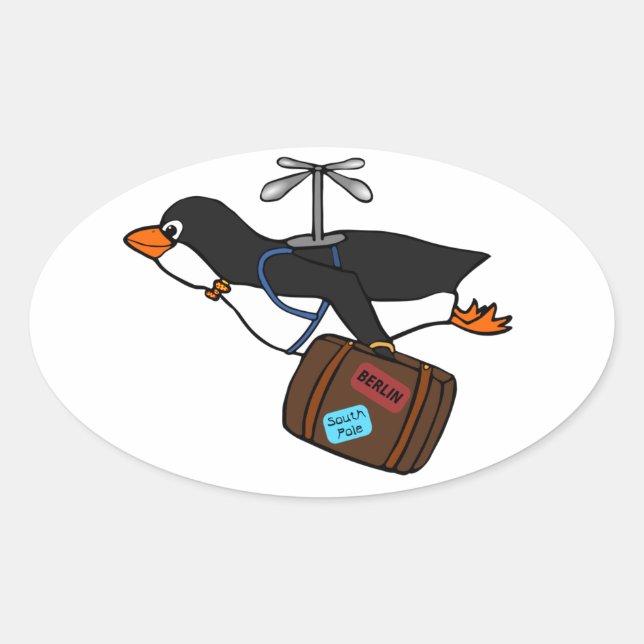 Flug Hubschrauber Pinguin mit Koffer Ovaler Aufkleber (Vorderseite)