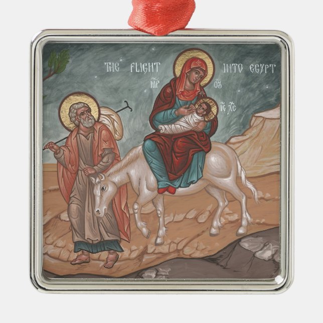 Flug in Ägypten-Weihnachtsverzierung Silbernes Ornament (Vorne)