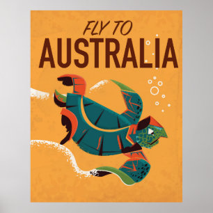 Flug nach Australien Meeresschildkröte Reiseplakat Poster
