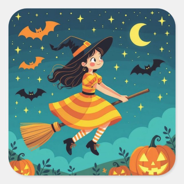 Flug nach Halloween Quadratischer Aufkleber (Vorderseite)