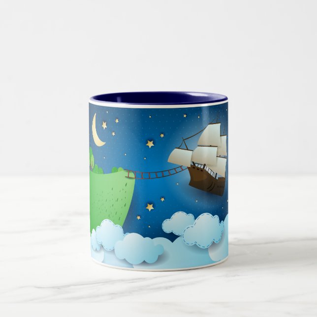 Flug Schiff bei der Anlandung Zweifarbige Tasse (Mittel)