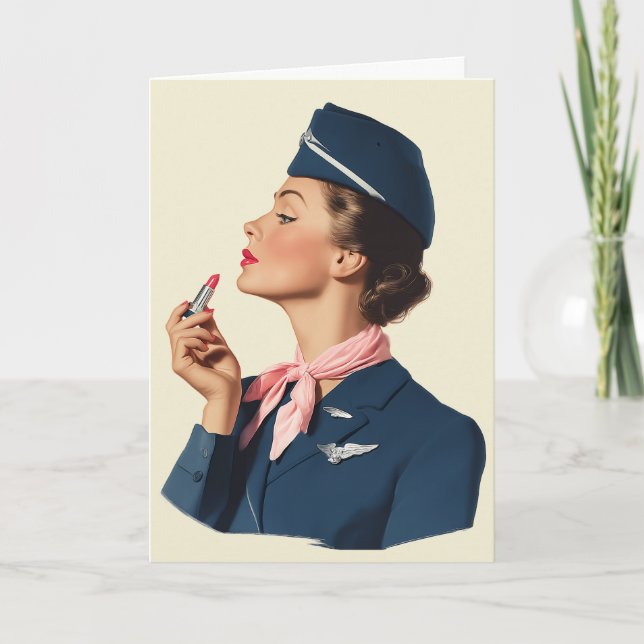 Flugbegleiterin aus der Vergangenheit beim Auftrag Karte (Vorderseite)