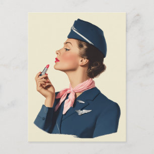 Flugbegleiterin aus der Vergangenheit beim Auftrag Postkarte