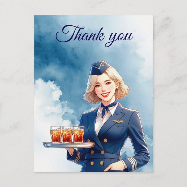 Flugbegleiterin Serviert Drinks Postkarte (Vorderseite)