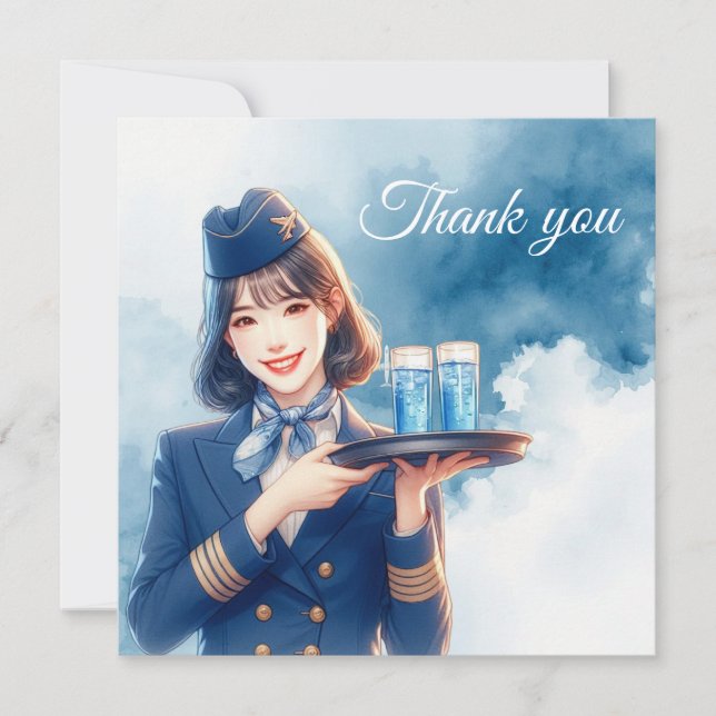 Flugbegleiterin Serviert Getränke Dankeskarte (Vorderseite)