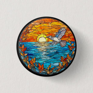 Flugblatt Vogel Über Sonnenuntergang Ozean Button