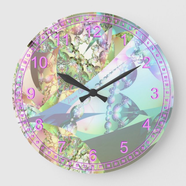 Flüge von Engeln Amethyst Crystal Abstraktes Frakt Große Wanduhr (Vorderseite)