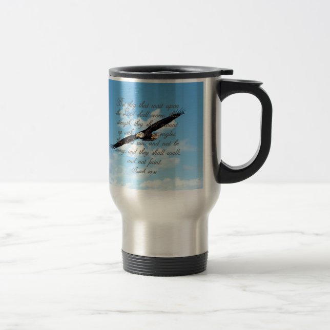 Flügel als Eagles, Jesaja-40:31 christliche Bibel Reisebecher (Rechts)