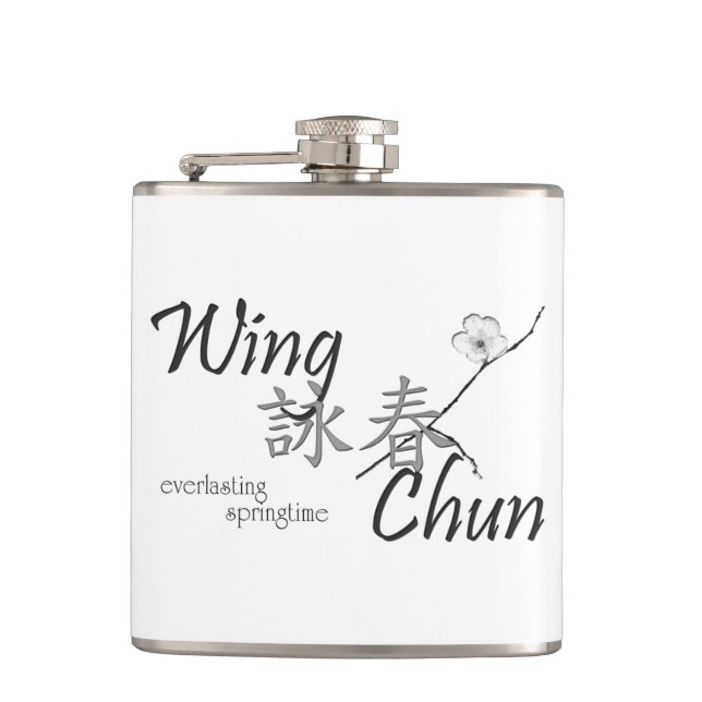 Flügel Chun Flasche (Schwarzes auf Weiß) Flachmann (Vorderseite)