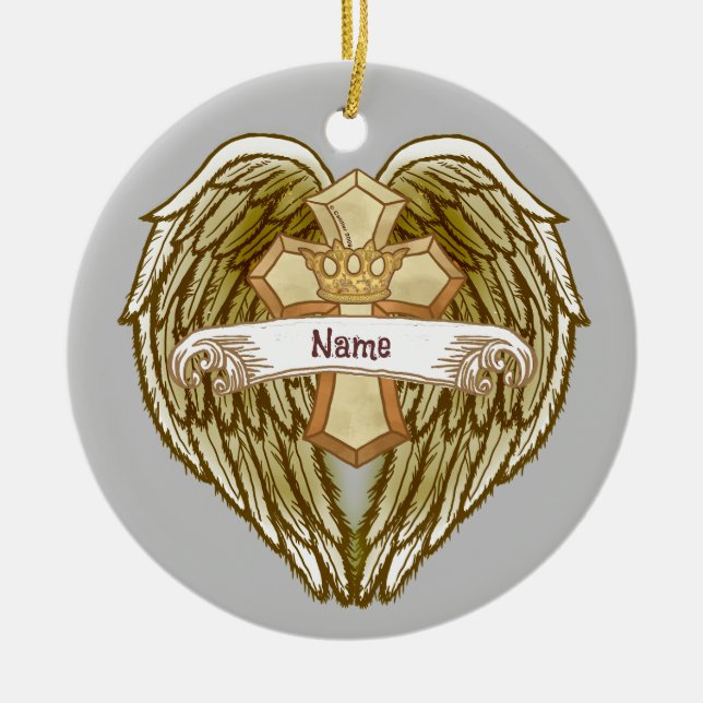 Flügel Crown Christlich Cross Verzierung Keramik Ornament (Vorne)