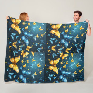 Flügel der Freude: Blaue und gelbe Schmetterlinge, Fleecedecke