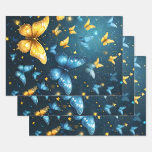 Flügel der Freude: Blaue und gelbe Schmetterlinge Geschenkpapier Set