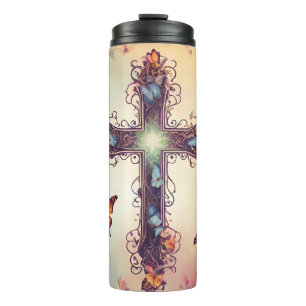 "Flügel des Glaubens: Kreuz & Butterfly Tumbler Wr Thermosbecher