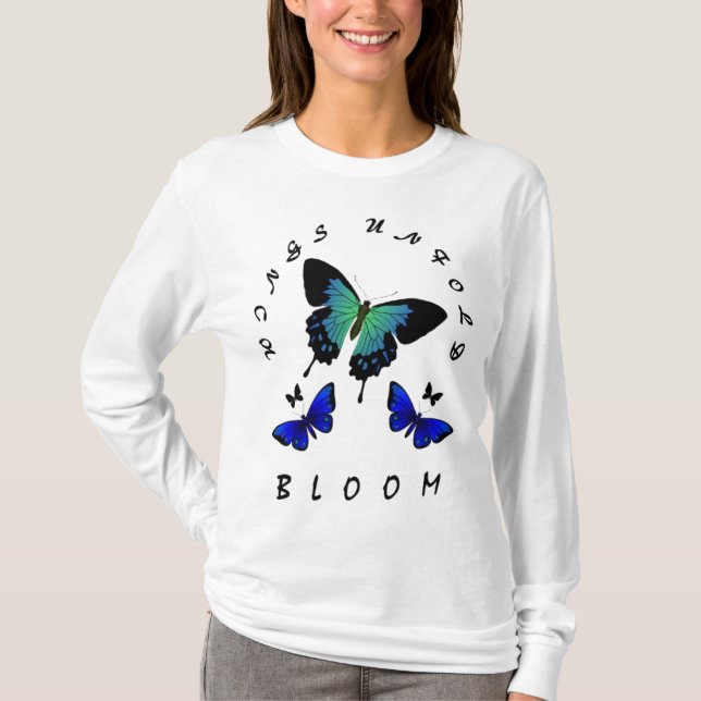 Flügel entfaltet sich: Schmetterling-Inspiriertes  T-Shirt (Vorderseite)