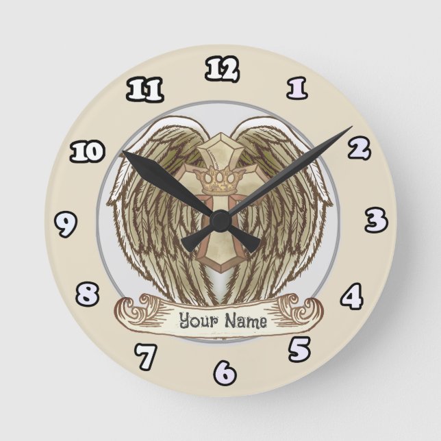 Flügel Kreuz Christliche Uhr Kronen (Vorderseite)