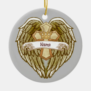 Flügel Krone Christliches Kreuz-Ornament Keramik Ornament
