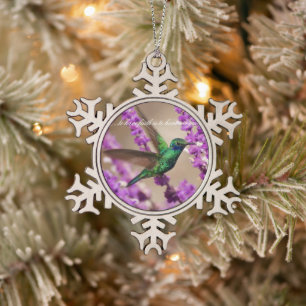 Flügel von Glauben-Funkeln Violett-Ohren Kolibri Schneeflocken Zinn-Ornament