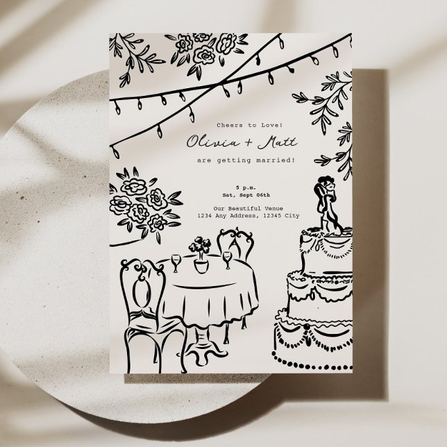 Flügeldrachen Einladung (Lantern Wedding Invitation, Hand Drawn Wedding Invite, Whimsical Wedding Card, Romantic Lanterns Wed)