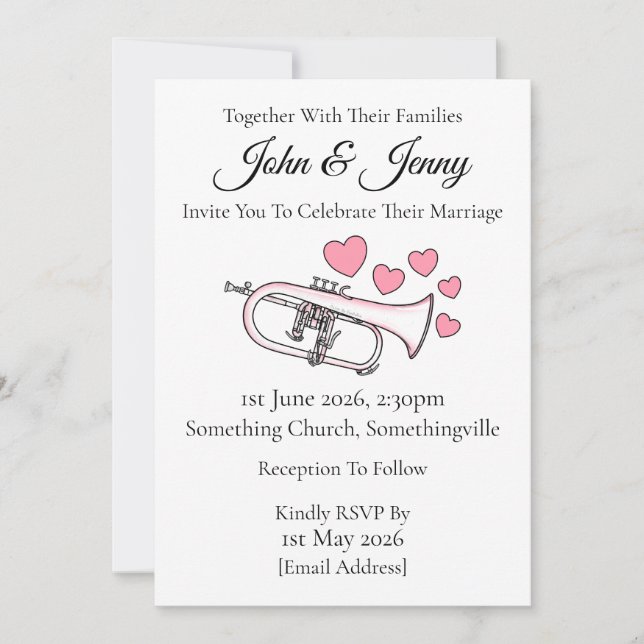 Flugelhorn Wedding Invitation Brass Musicians Einladung (Vorderseite)