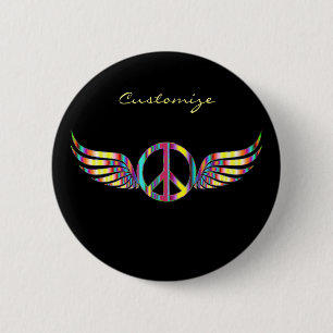Flügeliges Hippie-Friedenssymbol Thunder_Cove Button