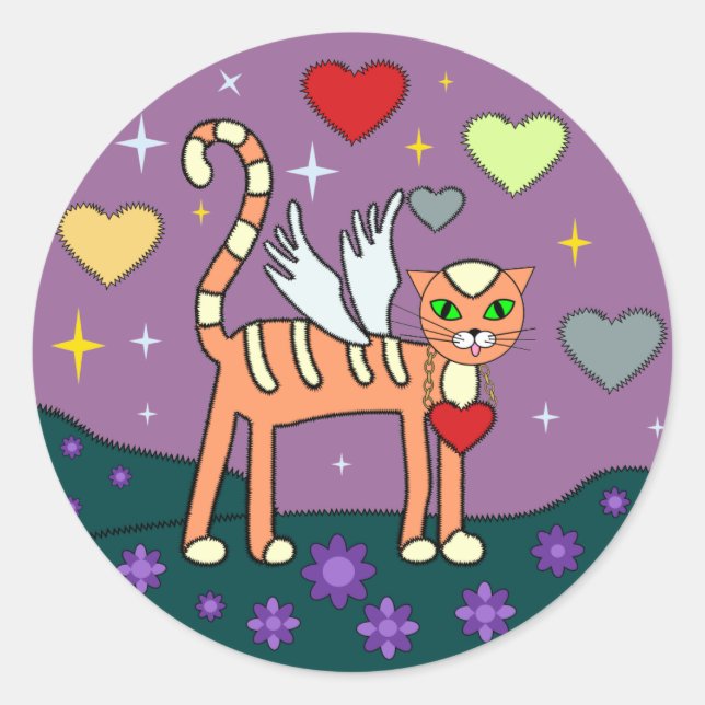 Flügelkätzchen mit Heart Custom Sticker (Vorderseite)