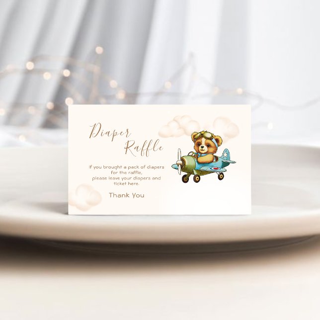 Flügelklappenlenker Begleitkarte (Whimsical Airplane Pilot Teddy Bear Diaper Raffle Enclosure Card)