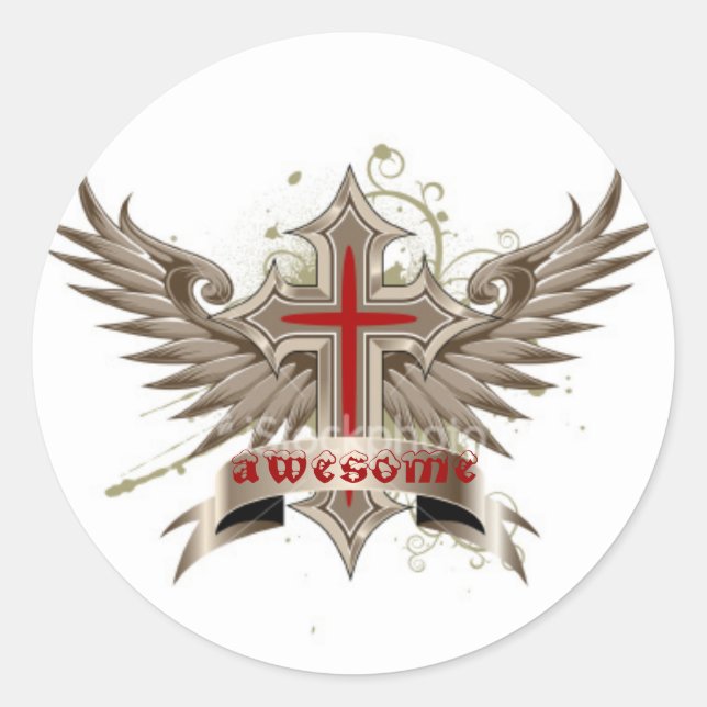 Flügelkreuz Runder Aufkleber (Vorderseite)