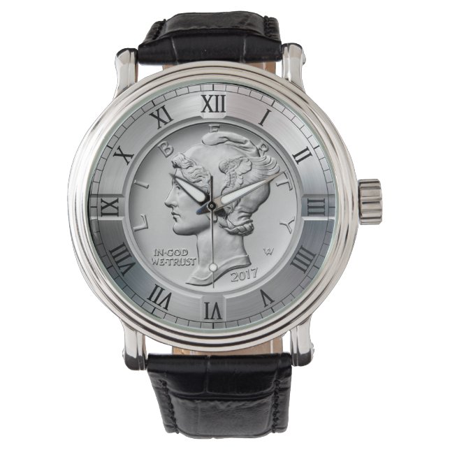 Flügelnde Freiheit Gedenkfeier Silver Dollar ~ * ~ Armbanduhr (Vorderseite)
