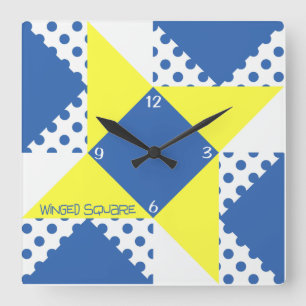 Flügelplatz- blau & gelb quadratische wanduhr