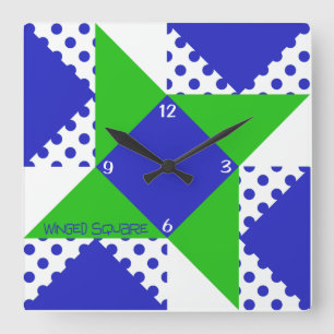 Flügelplatz- blau & grün quadratische wanduhr