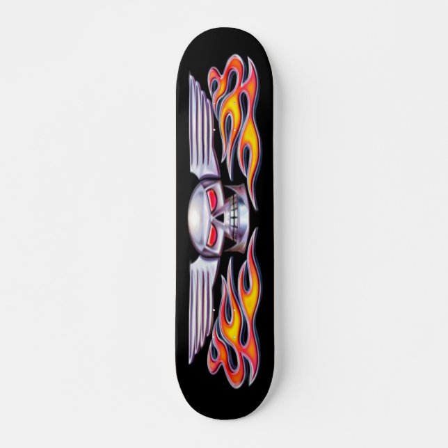 Flügelschädel mit Flammen Skateboard (Vorne)