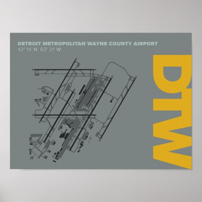Flughafen Detroit (DTW) Flughafendiagramm Poster (Vorne)