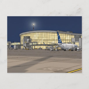 Flughafen-Terminal bei Nachtansicht Postkarte
