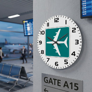 Flughafensymbol Schild Flugzeug Reise Icon Große Wanduhr
